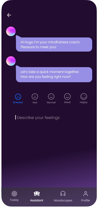 Begin mood selector interface