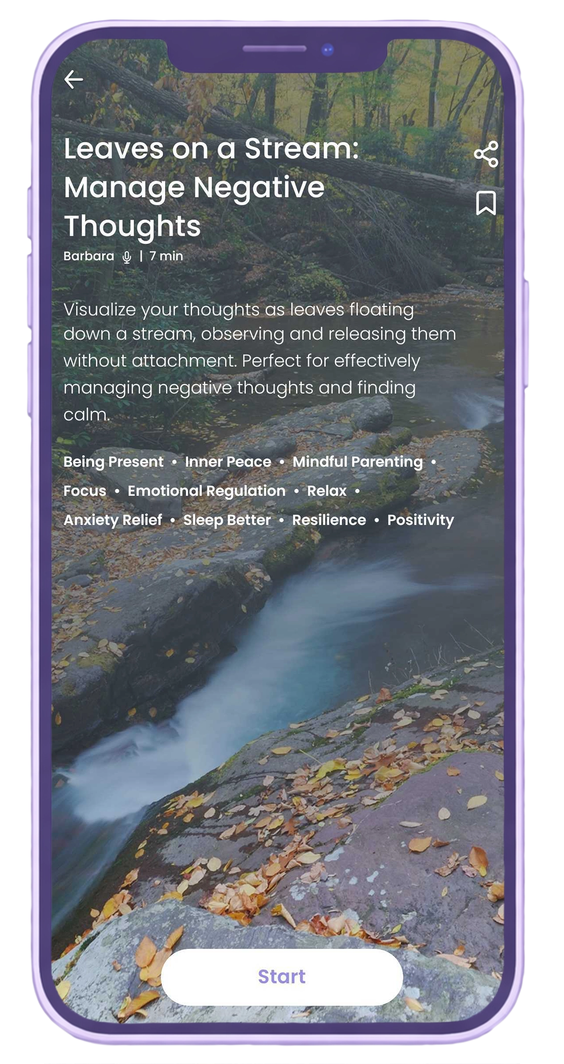 Begin app Leaves on a Stream session for teen overthinking