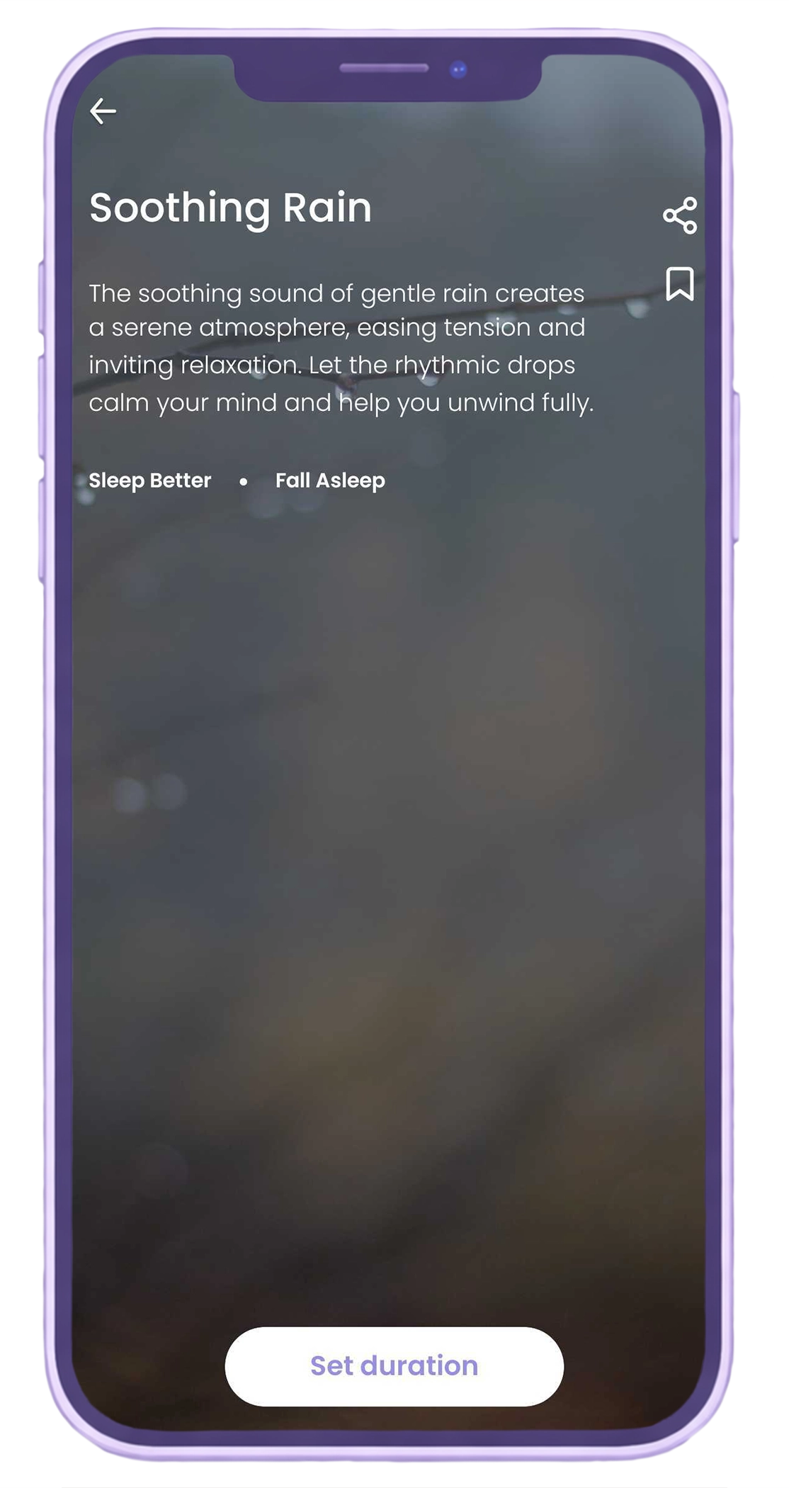 Begin app Soothing Rain nature soundscape