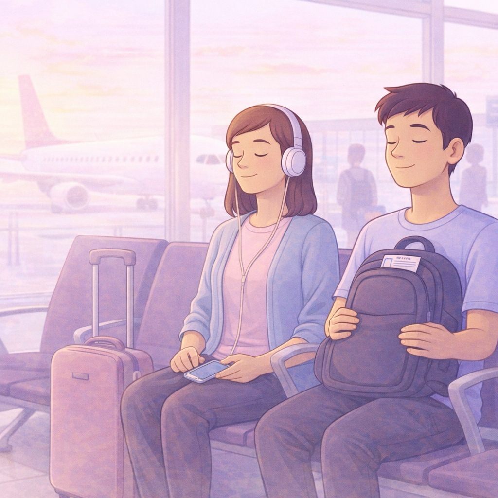 At the airport and boarding illustration