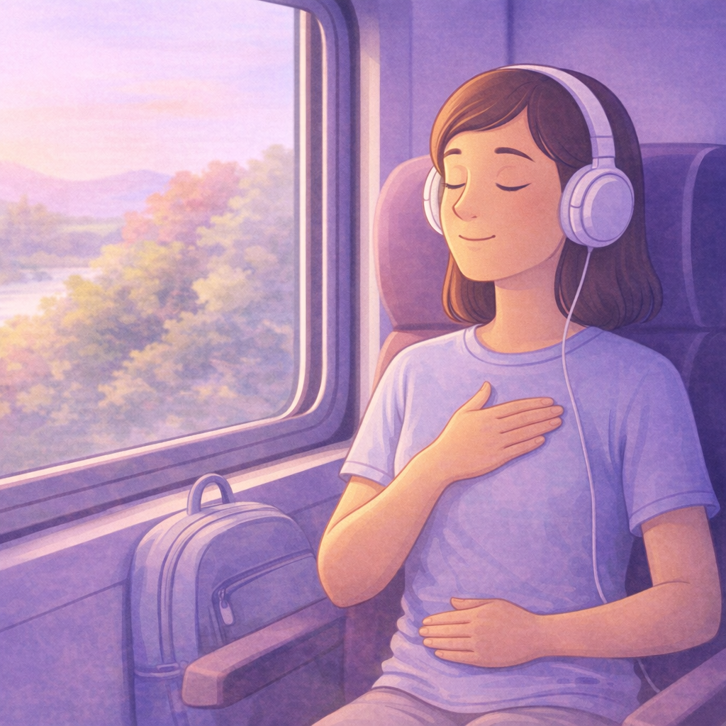 In‑transit breathwork and grounding illustration